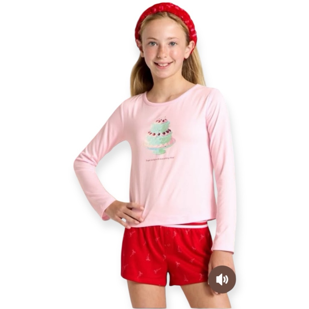 Art Class Girls'‎ 2pc Long Sleeve Pajama Set with Spa Headband Pink XL